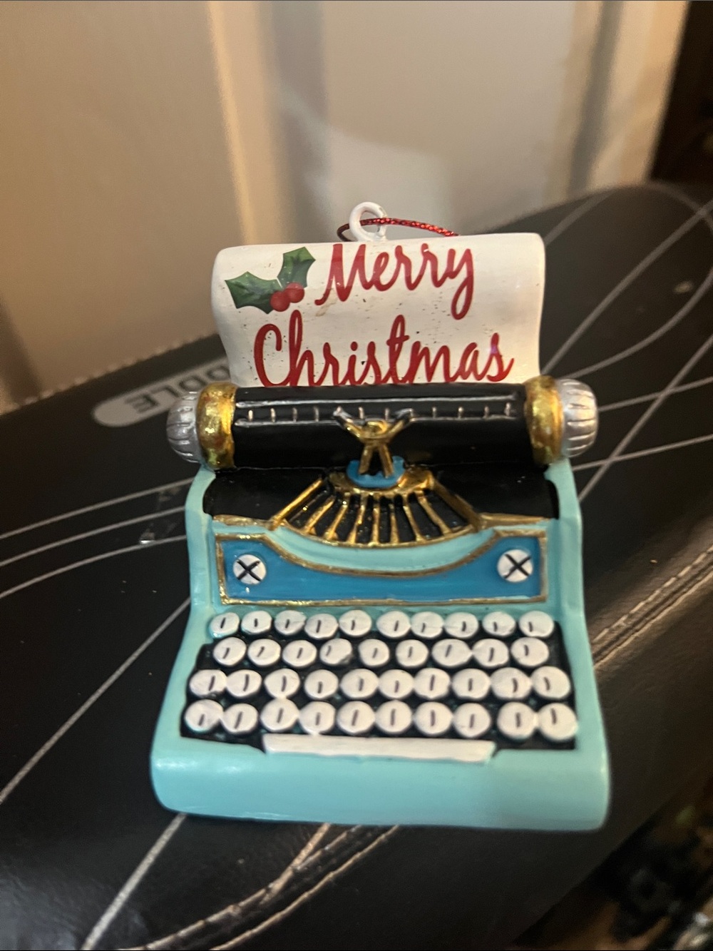 Light Blue Vintage Typewriter Christmas Ornament - Merry Christmas